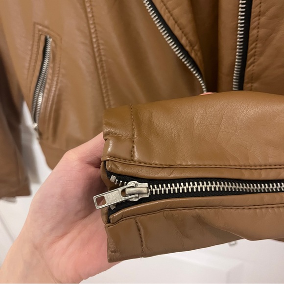 Faux Tan Leather Motorcycle/Biker Jacket - Picture 7 of 9